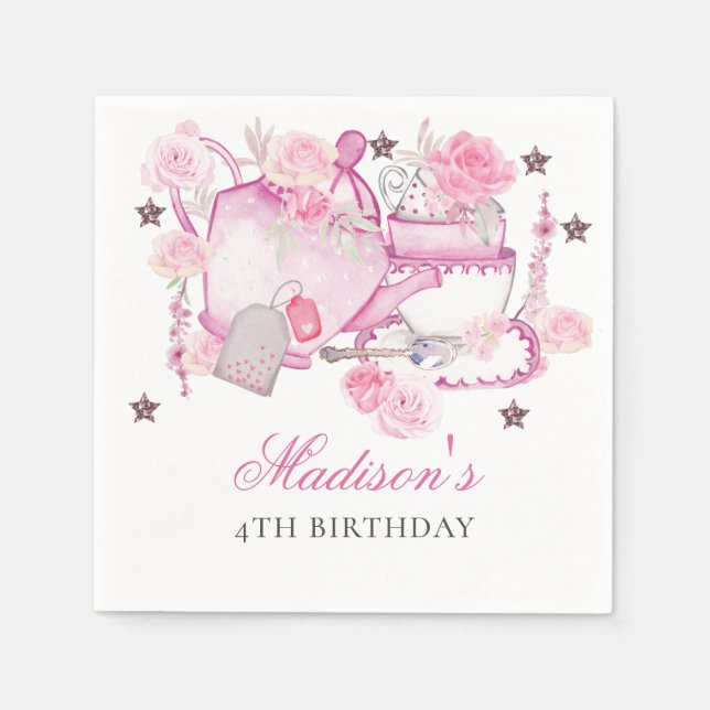 Tea Party Glitter Personalised Elegant Napkin (Front)