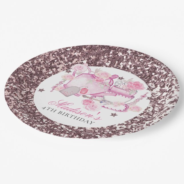 Tea Party Glitter Personalised Elegant  Paper Plate (Angled)