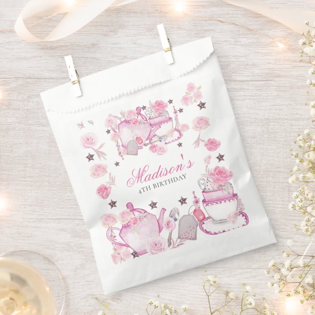 Tea Party Glitter Personalised Favour Bags (Clipped)