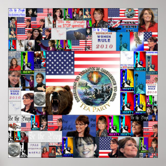 TEA party Grizzly Bear Flag Sarah Palin collage Poster