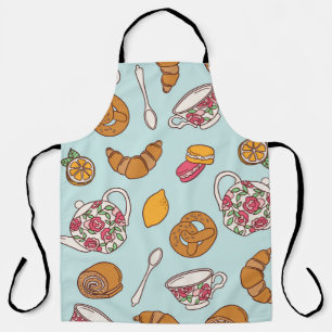 Tea party hand drawn seamless pattern. Colourful b Apron