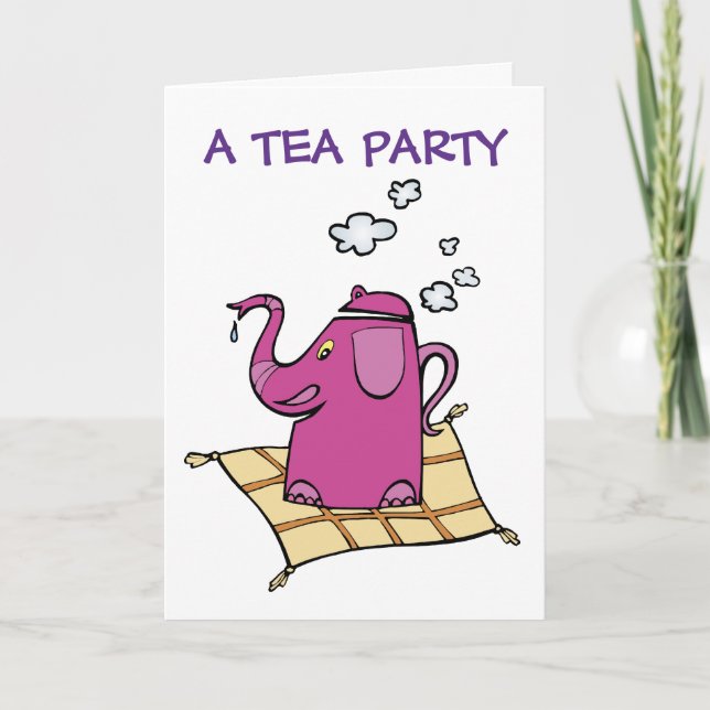 Tea Party Invitation:  Flying Elephant Tea Kettle Invitation (Front)