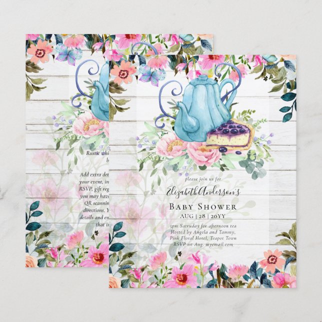 Tea Party Invitations | Baby Shower | Birthday  (Front/Back)