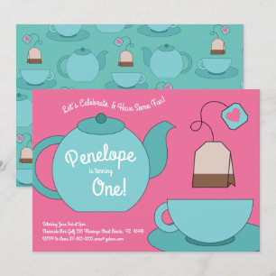 Tea Party Kids 1st Birthday Invitation