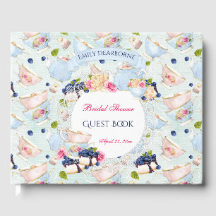 Tea Party Lace Doily Roses Tea Cups Guest Book