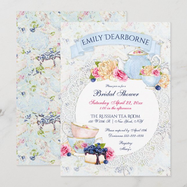 Tea Party Lace Doily Watercolor Invitation (Front/Back)