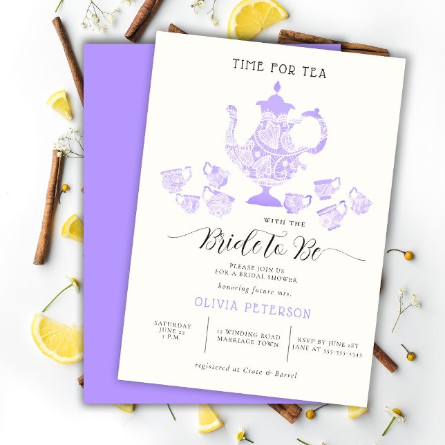Tea Party Lavender Boho Chic Lace Bridal Shower Invitation (Creator Uploaded)