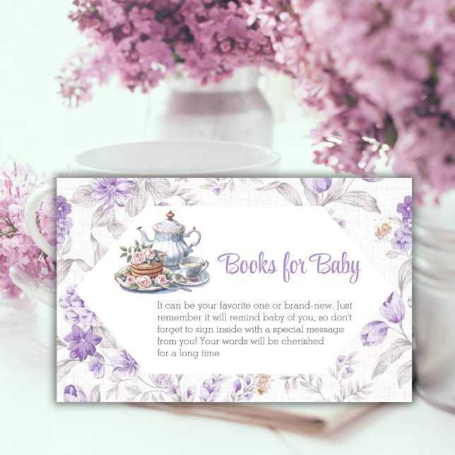 Tea Party Lavender Floral Book Baby Shower Game Enclosure Card (Creator Uploaded)