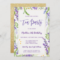 Tea Party Lavender Floral & Gold Birthday Girl