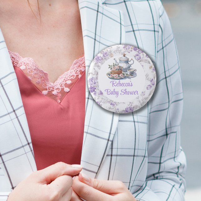 Tea Party Lavender Garden Floral Baby Shower  3 Cm Round Badge (Creator Uploaded)