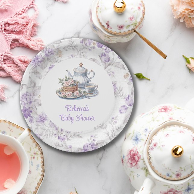 Tea Party Lavender Garden Floral Baby Shower  Paper Plate (Creator Uploaded)