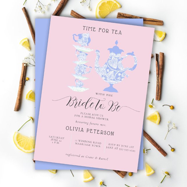 Tea Party Lavender Pink Boho Lace Bridal Shower Invitation (Creator Uploaded)