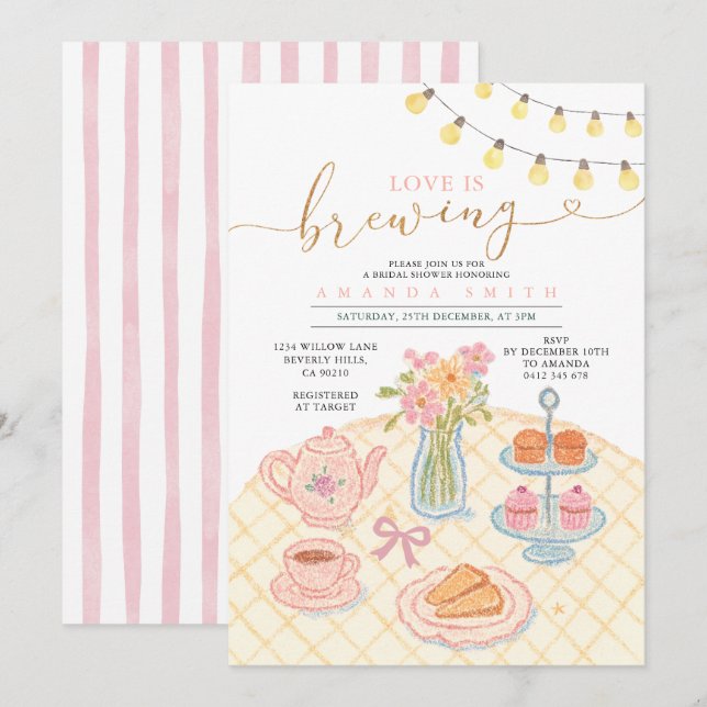 Tea Party Love is brewing Bridal Shower Invitation (Front/Back)