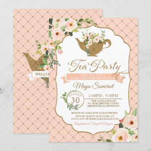 Tea Party Luxury Blush Floral Girl Baby Shower Invitation