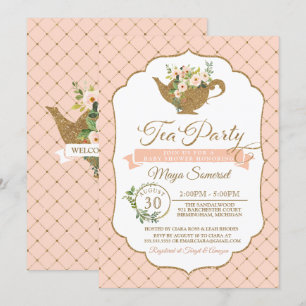 Tea Party Luxury Blush Floral Girl Baby Shower Invitation