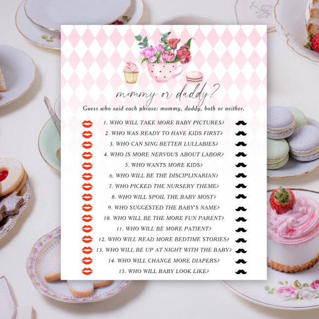 Tea party - mummy or daddy baby shower game (Creator Uploaded)