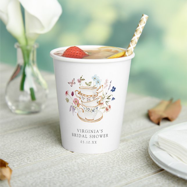 Tea Party Paper cup (Bridal Shower Tea Party Paper Cup with Butterfly by Painted Paperie
)