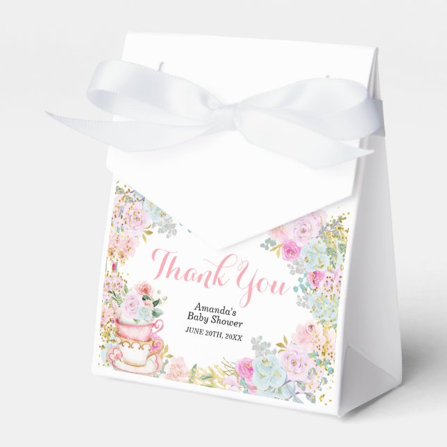 Tea Party Pastel Floral Baby Shower Favour Box (Front Side)