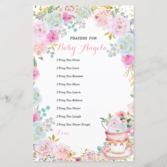 Tea Party Pastel Floral Prayers for Baby  (Front)
