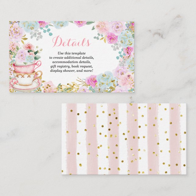 Tea Party Pastel Floral Shower Details Card (Front/Back)