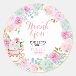 Tea Party Pastel Floral Thank You for being here Classic Round Sticker