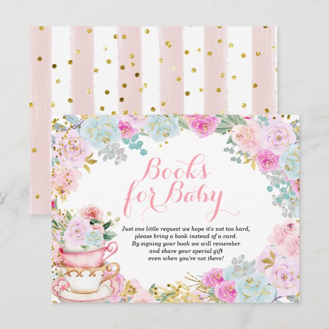 Tea Party Pastel Flowers Books for baby Invitation Postcard (Front/Back)