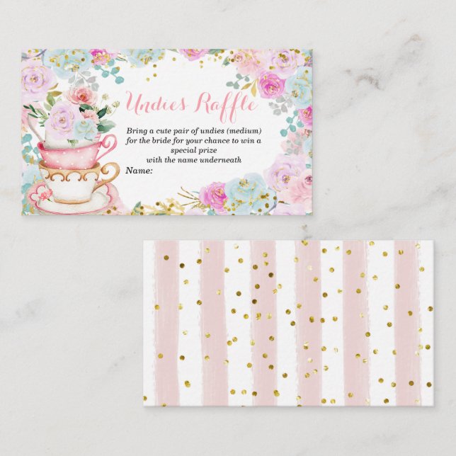 Tea Party Pastel Flowers Undies Raffle Enclosure Card (Front/Back)