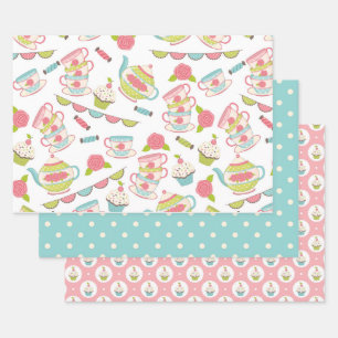 Tea Party Pastel Gift Wrapping Paper Set