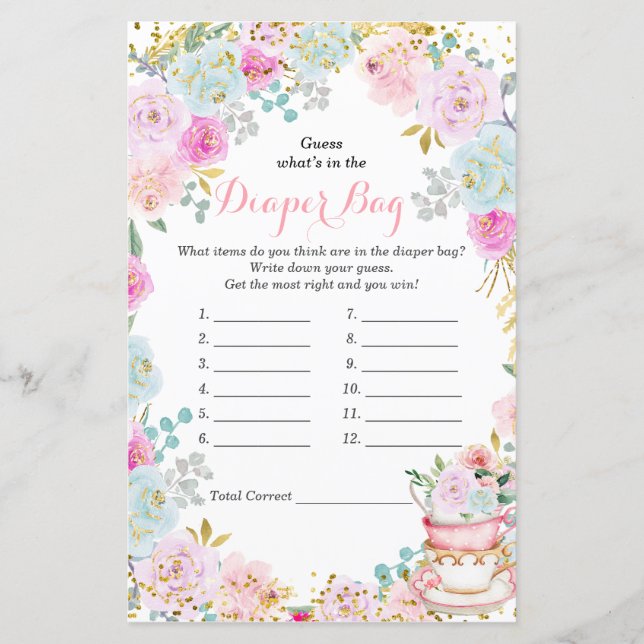 Tea Party Pastel Guess What's In the Diaper Bag (Front)