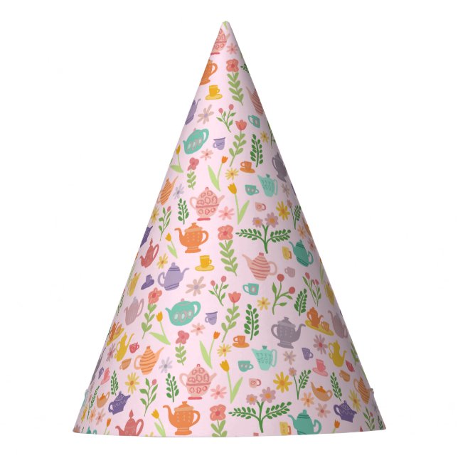 Tea Party Pattern Birthday celebration Party Hat (Front)