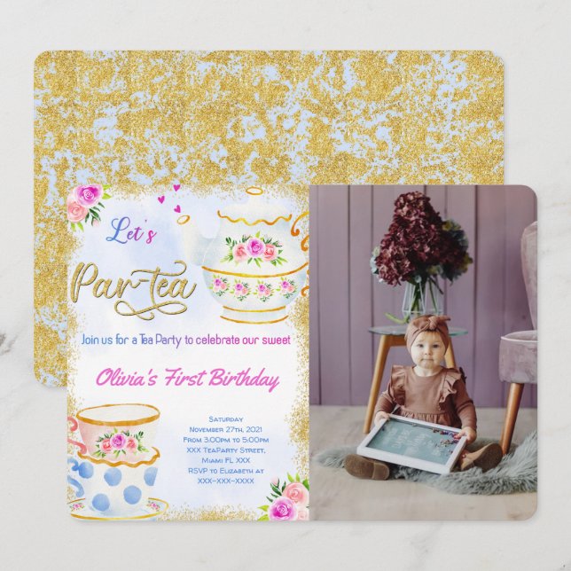 Tea Party Photo Invitation (Front/Back)