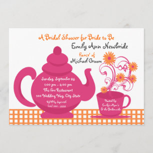 Tea Party Pink and Orange Bridal Shower Invitation