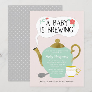 Tea Party Pink Baby Shower Baby Is Brewing Invitation