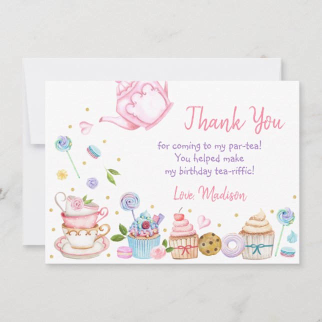 Tea Party Pink Floral Birthday Thank You (Front)