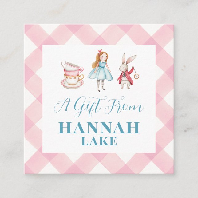 Tea Party Pink Gingham Girls Gift Enclosure Card (Front)