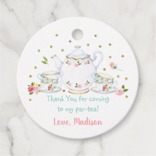 Tea Party Pink Gold Floral Birthday Favour Tags