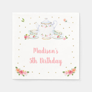 Tea Party Pink Gold Floral Birthday Napkin