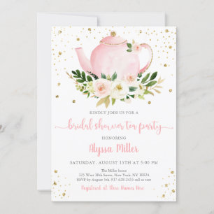 Tea Party Pink Gold Floral Bridal Shower Invitation