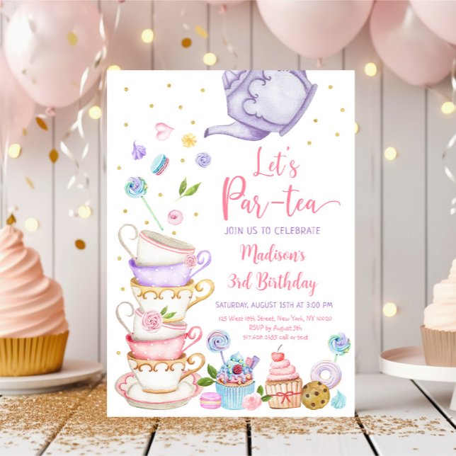 Tea Party Pink Purple Birthday Invitation (Creator Uploaded)