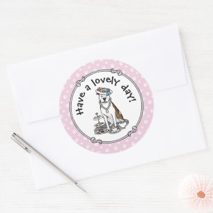 Tea Party Pit Bull (lt brindle white 3) dog cute Classic Round Sticker