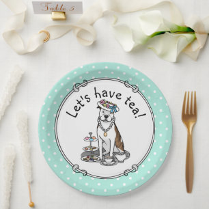 Tea Party Pit Bull (lt brindle white 3) dog cute Paper Plate