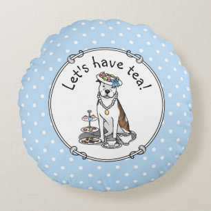 Tea Party Pit Bull (lt brindle white 3) dog cute Round Cushion