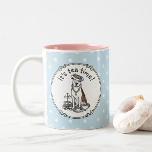 Tea Party Pit Bull (lt brindle white 3) dog cute Two-Tone Coffee Mug
