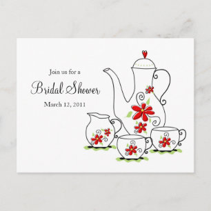Tea Party, Post Card Invitations, Red Flowers