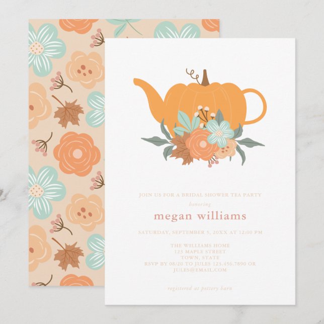 Tea Party Pumpkin Bridal Shower Invitation (Front/Back)