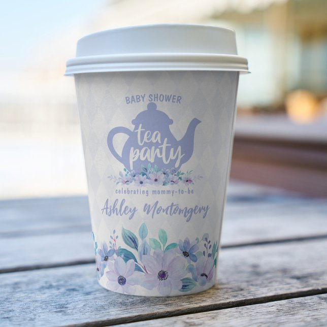 Tea Party Purple Watercolor Baby Shower Paper Cups (Creator Uploaded)