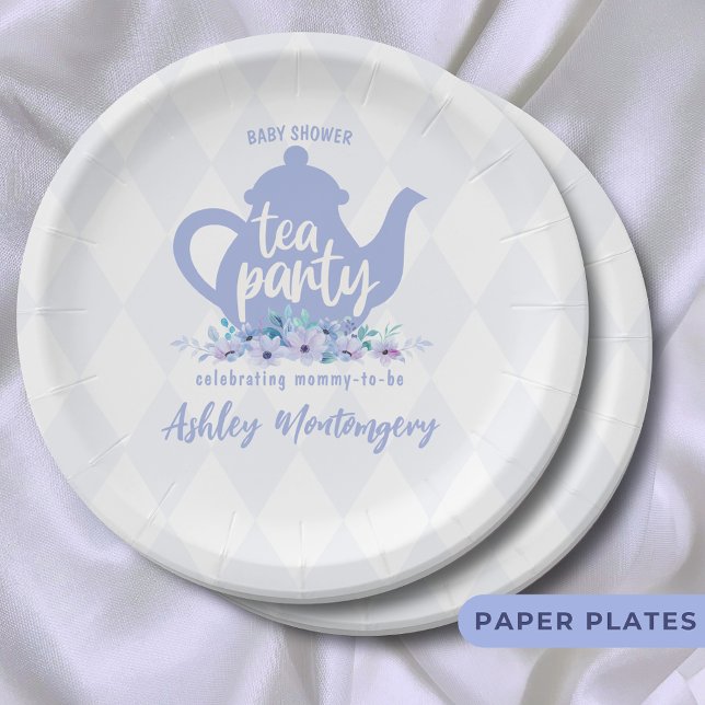 Tea Party Purple Watercolor Baby Shower Paper Plate (Creator Uploaded)
