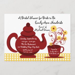 Tea Party Red and Yellow Bridal Shower Invitation
