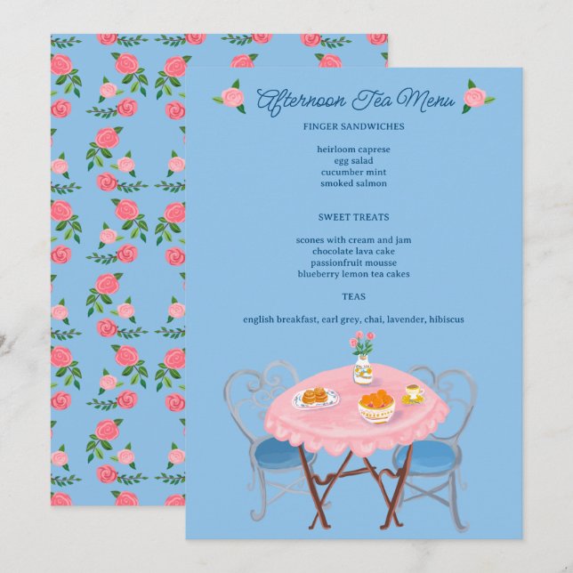 Tea Party Roses Cute CUSTOM  Menu (Front/Back)