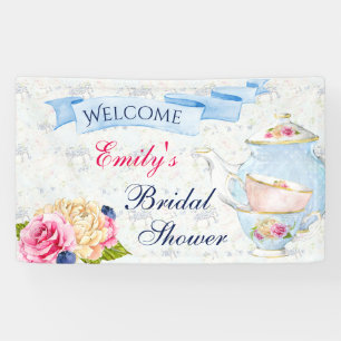Tea Party Roses Teacups Teapot Banner
